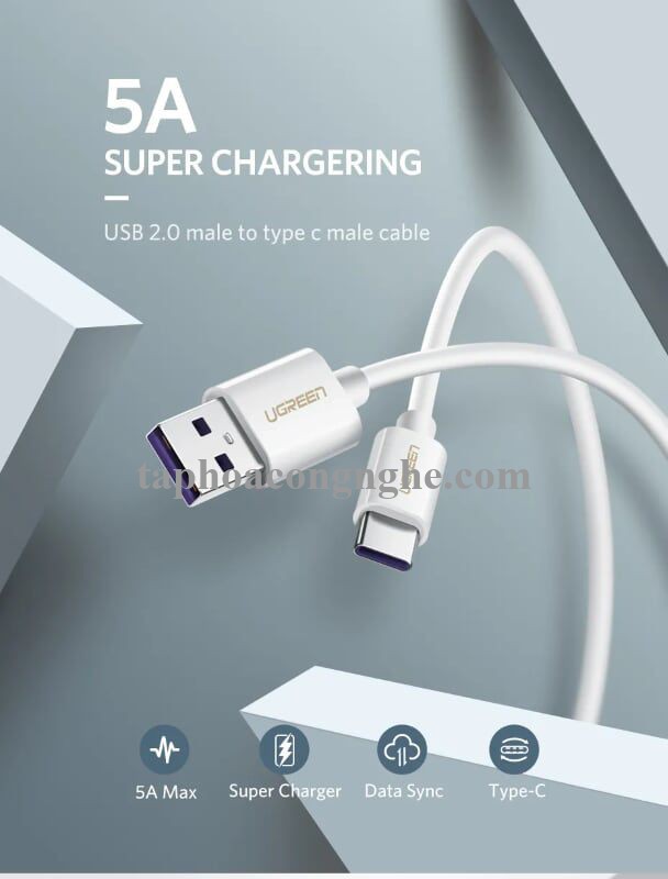 Ugreen 40887 0.5M 5A màu Trắng Dây USB sang USB Type-C vỏ ABS US253 30040887